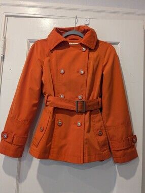Gallery Petite - Orange Double Breasted Pea Coat - Removable Hood